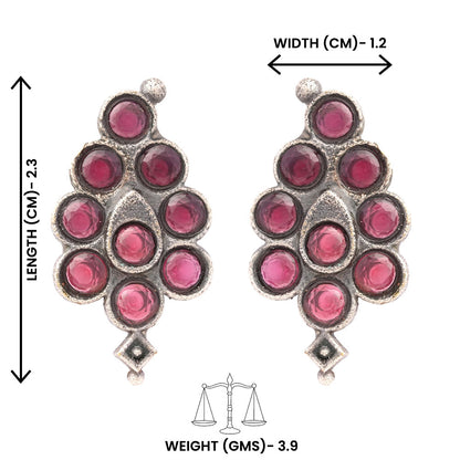 Kumkum- Silver Brass Oxidised Stud Earrings