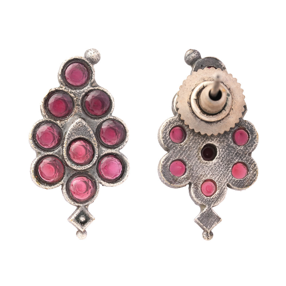 Kumkum- Silver Brass Oxidised Stud Earrings