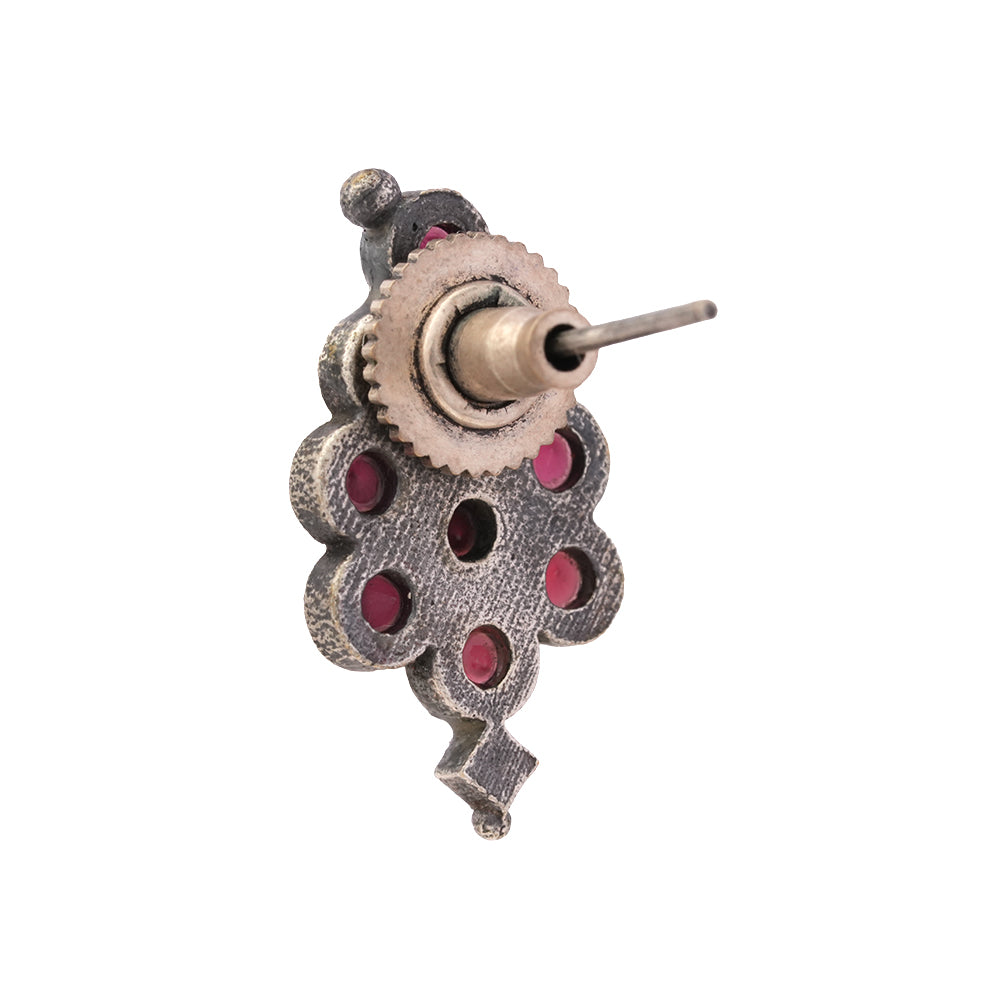 Kumkum- Silver Brass Oxidised Stud Earrings