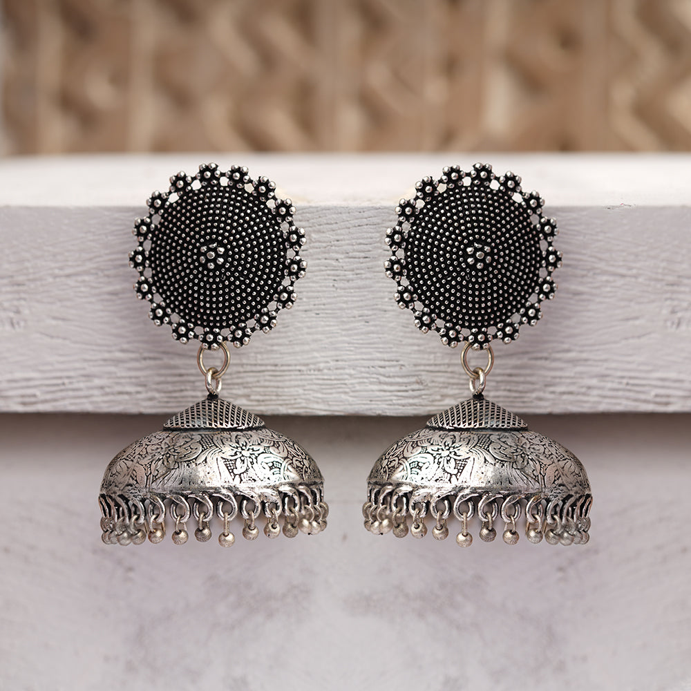Zeenat- Silver oxidised brass jhumka earrings