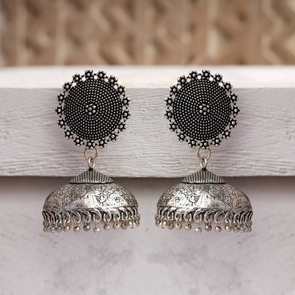 Zeenat- Silver oxidised brass jhumka earrings
