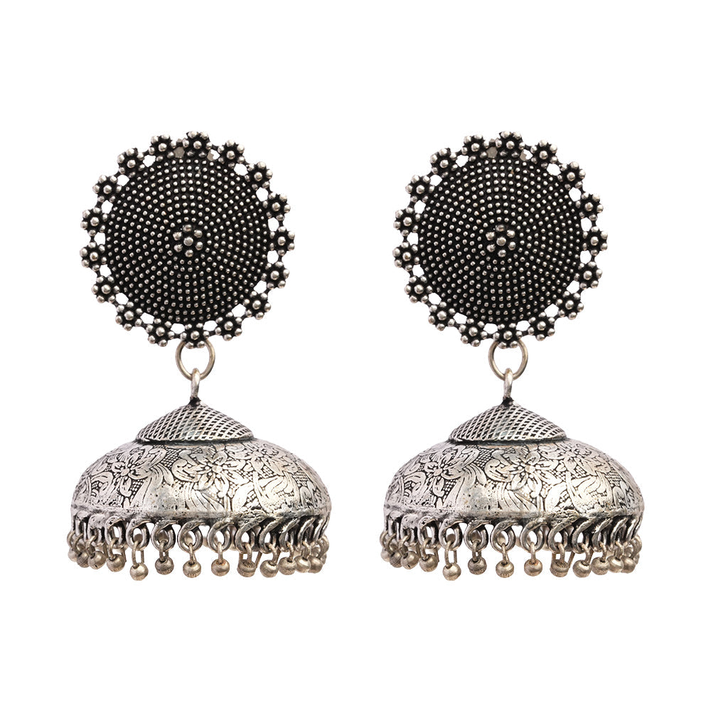 Zeenat- Silver oxidised brass jhumka earrings