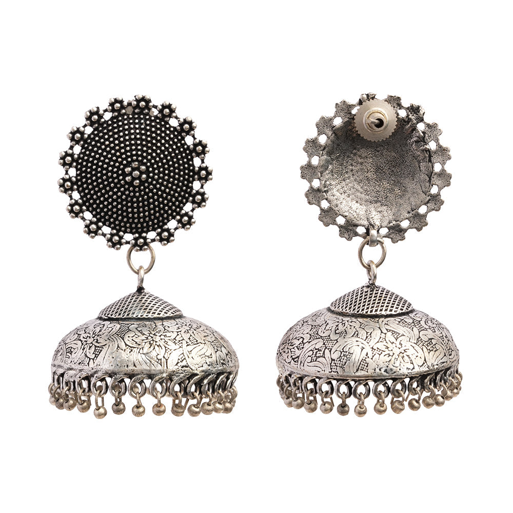 Zeenat- Silver oxidised brass jhumka earrings