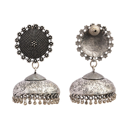 Zeenat- Silver oxidised brass jhumka earrings