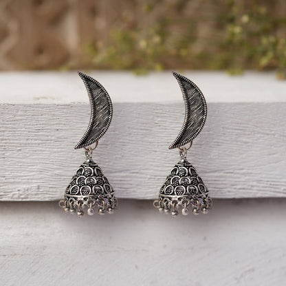 Shashi- Silver Brass oxidised dangler earrings