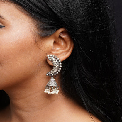 Shashi- Silver Brass oxidised dangler earrings
