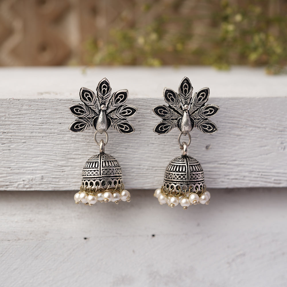 Neelkanth- Silver Brass Pearl dangler earrings