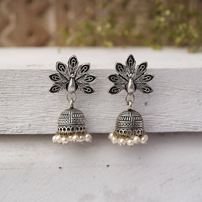 Neelkanth- Silver Brass Pearl dangler earrings