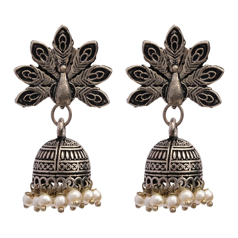 Neelkanth- Silver Brass Pearl dangler earrings