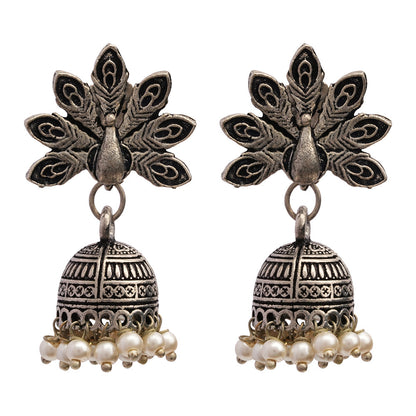 Neelkanth- Silver Brass Pearl dangler earrings