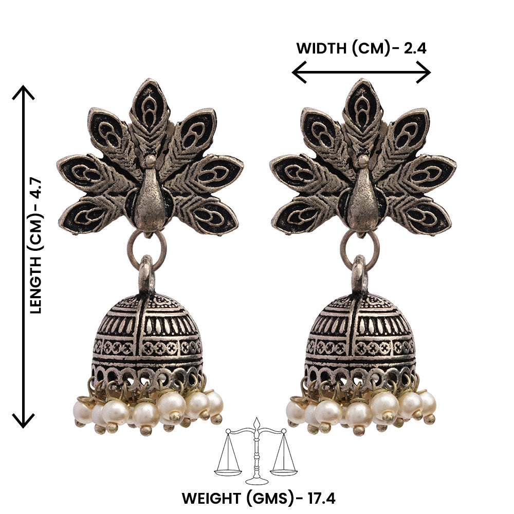 Neelkanth- Silver Brass Pearl dangler earrings