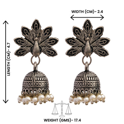 Neelkanth- Silver Brass Pearl dangler earrings