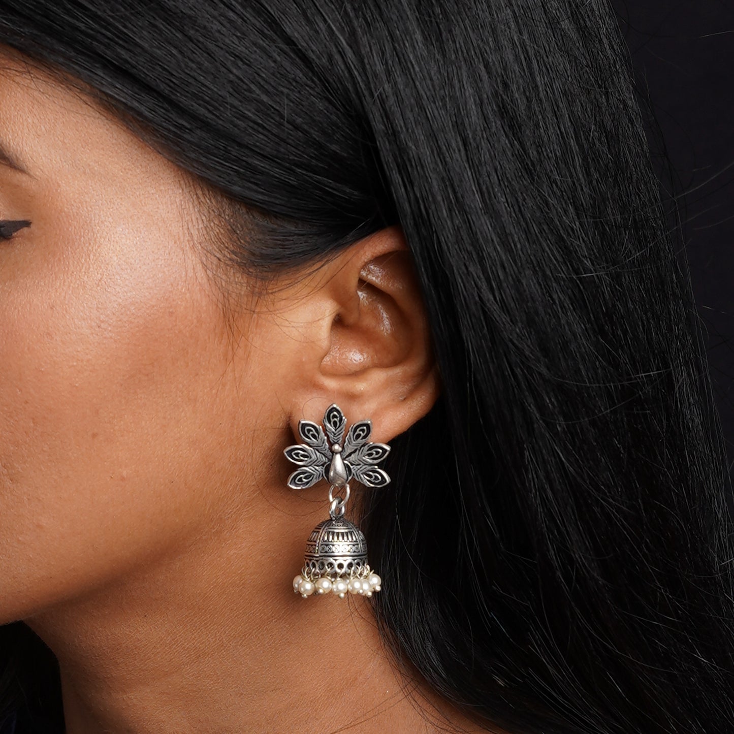 Neelkanth- Silver Brass Pearl dangler earrings