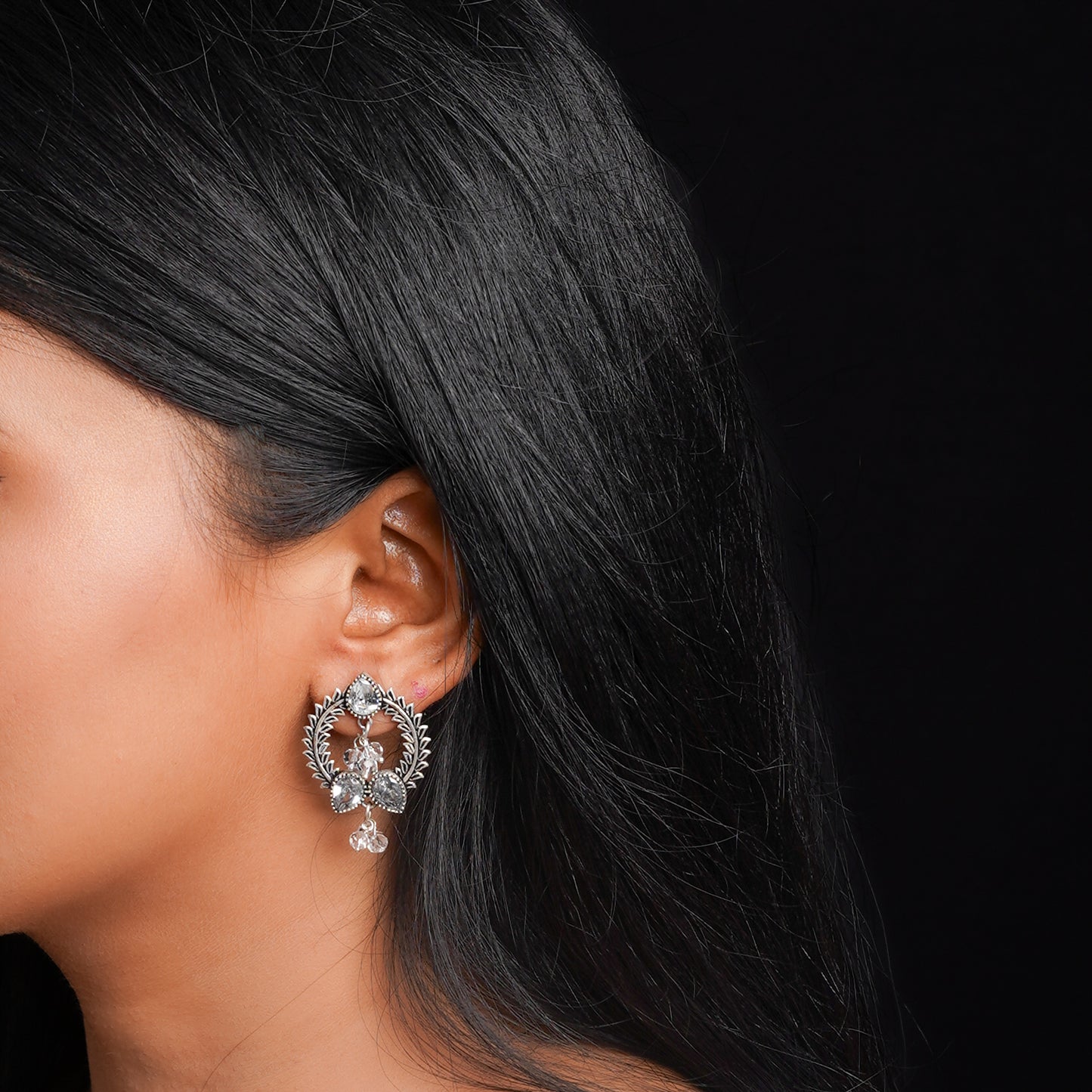 Ratnika- Silver Brass Oxidised stud earrings