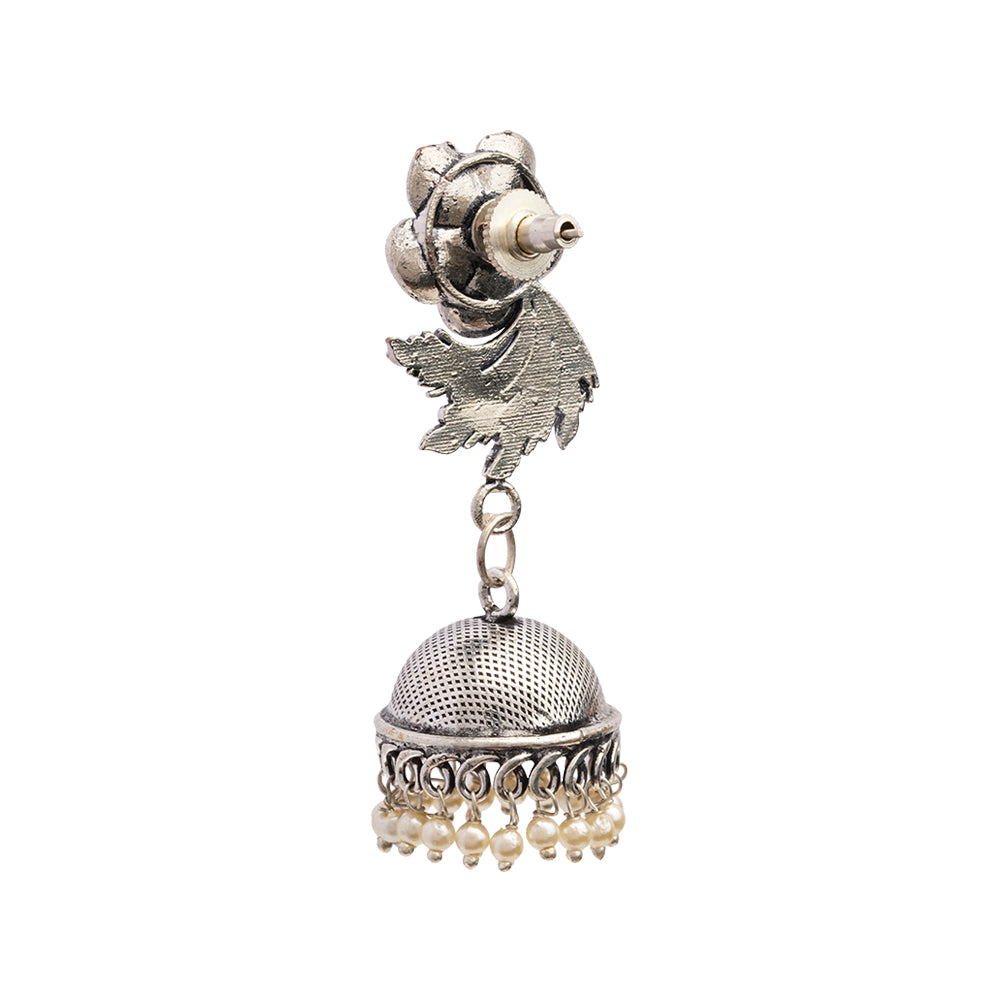 Muktika- Silver Brass Pearl dangler earrings