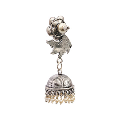 Muktika- Silver Brass Pearl dangler earrings