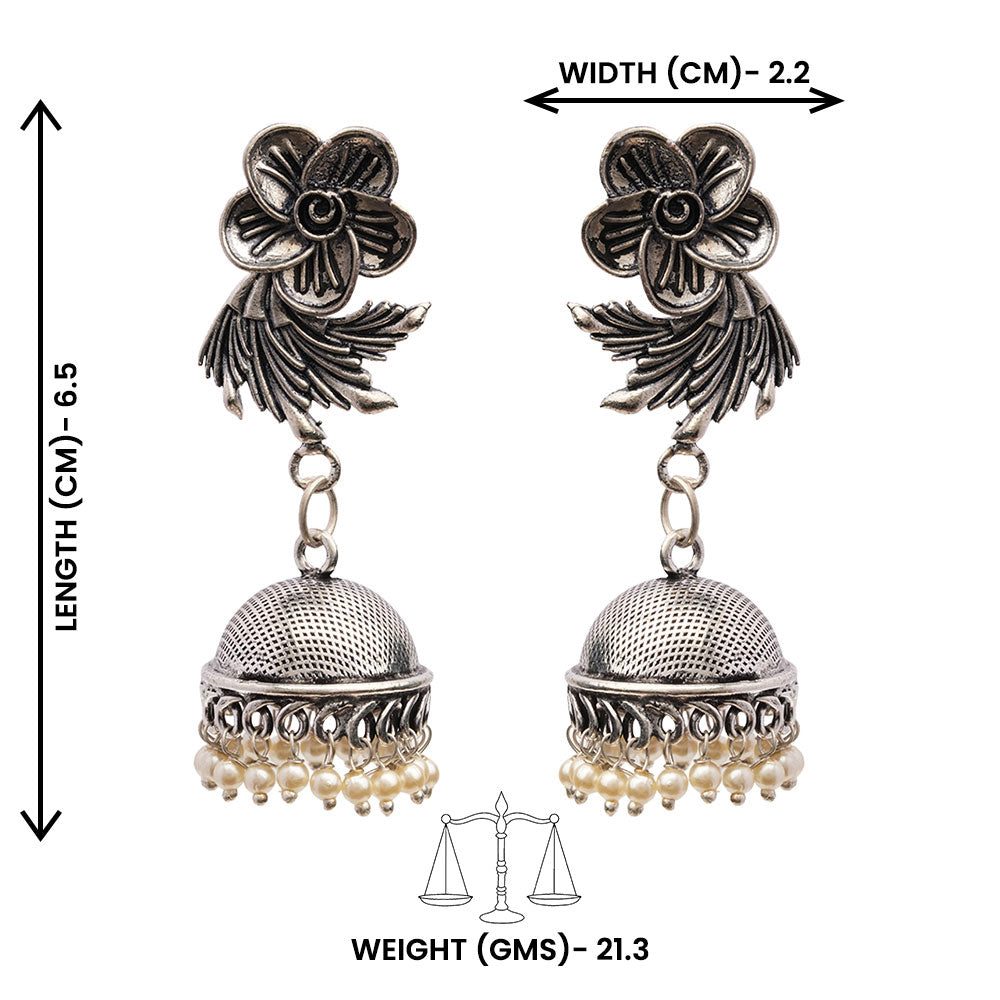 Muktika- Silver Brass Pearl dangler earrings