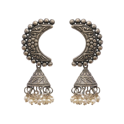 ArdhChandra- Silver Brass oxidised dangler earrings