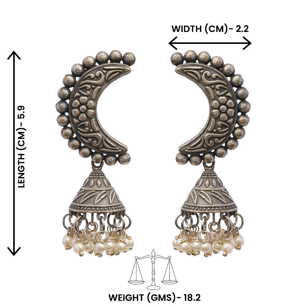 ArdhChandra- Silver Brass oxidised dangler earrings