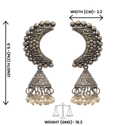 ArdhChandra- Silver Brass oxidised dangler earrings