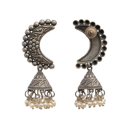 ArdhChandra- Silver Brass oxidised dangler earrings