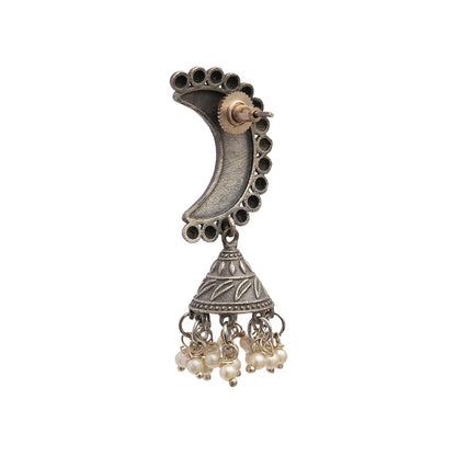 ArdhChandra- Silver Brass oxidised dangler earrings