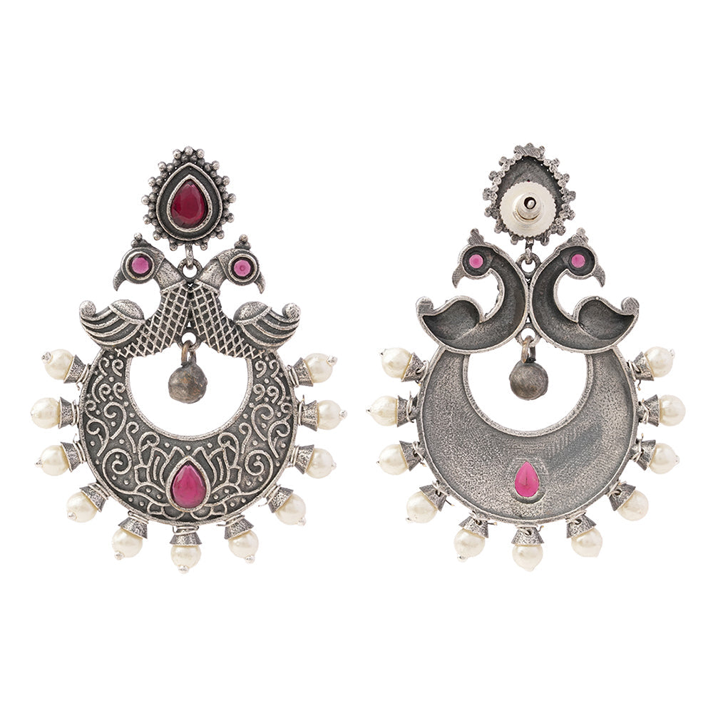DwiMayura- Silver Brass Oxidised dangler earrings