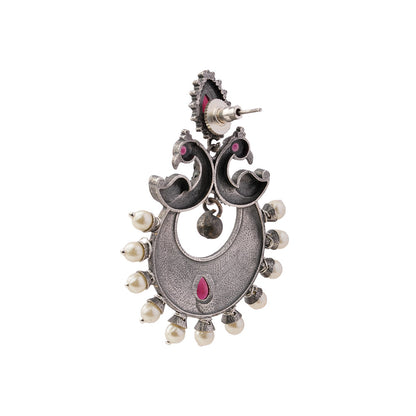 DwiMayura- Silver Brass Oxidised dangler earrings