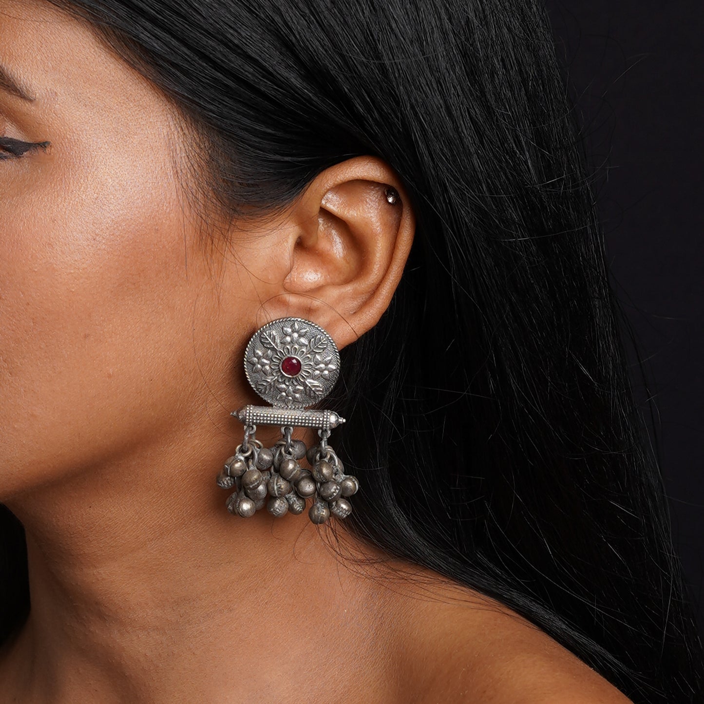 ShahiFarmaan- Silver Brass ghunghroo dangler earrings