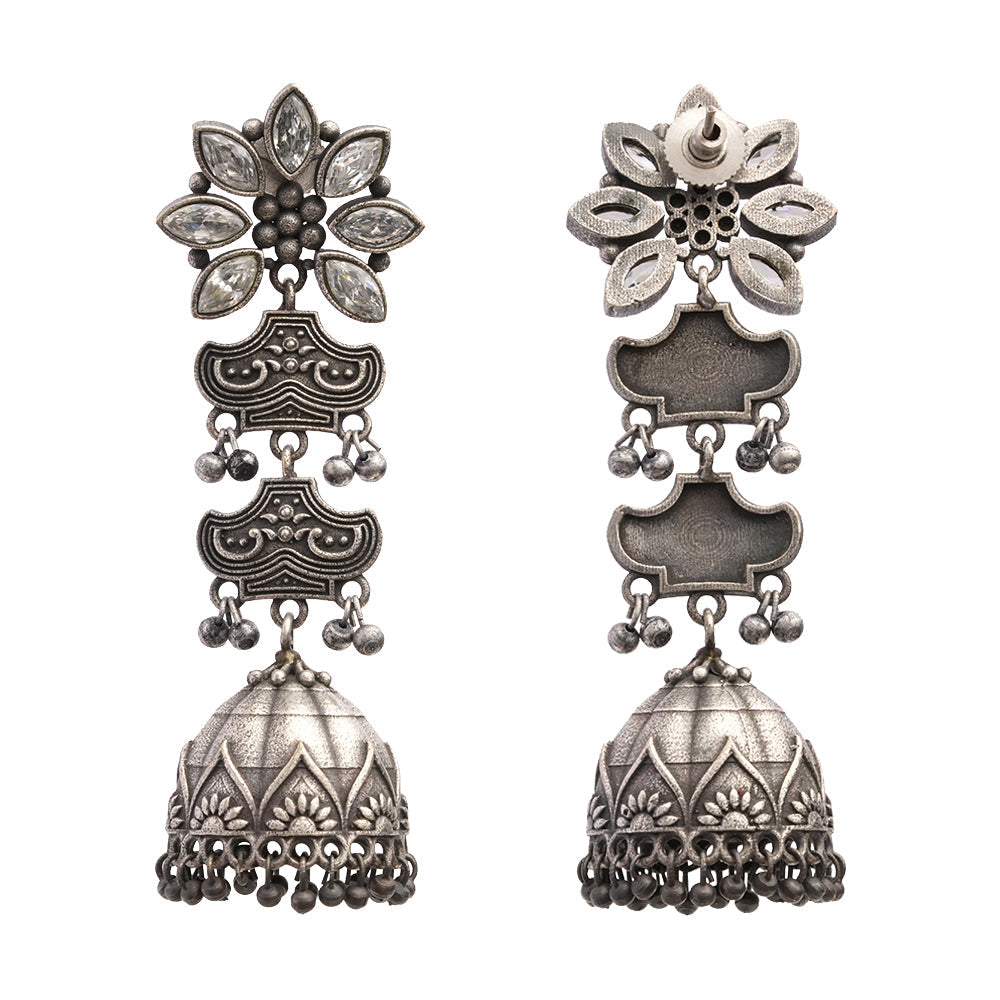Kundanika- Silver Brass oxidised dangler earrings
