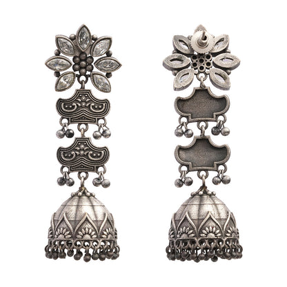 Kundanika- Silver Brass oxidised dangler earrings