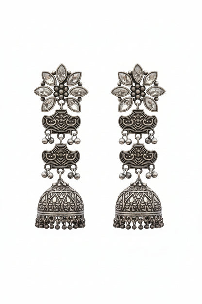 Kundanika- Silver Brass oxidised dangler earrings