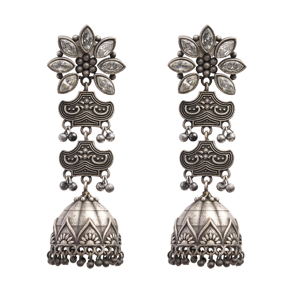 Kundanika- Silver Brass oxidised dangler earrings