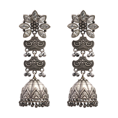 Kundanika- Silver Brass oxidised dangler earrings