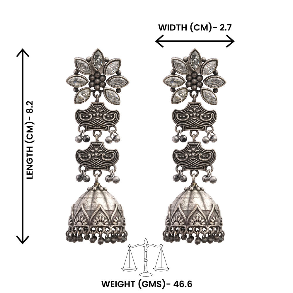 Kundanika- Silver Brass oxidised dangler earrings