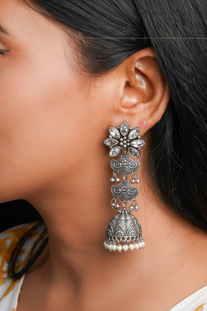 Kundanika- Silver Brass oxidised dangler earrings
