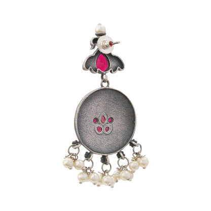 Pravah- Silver Brass Pearl dangler earrings(Red)