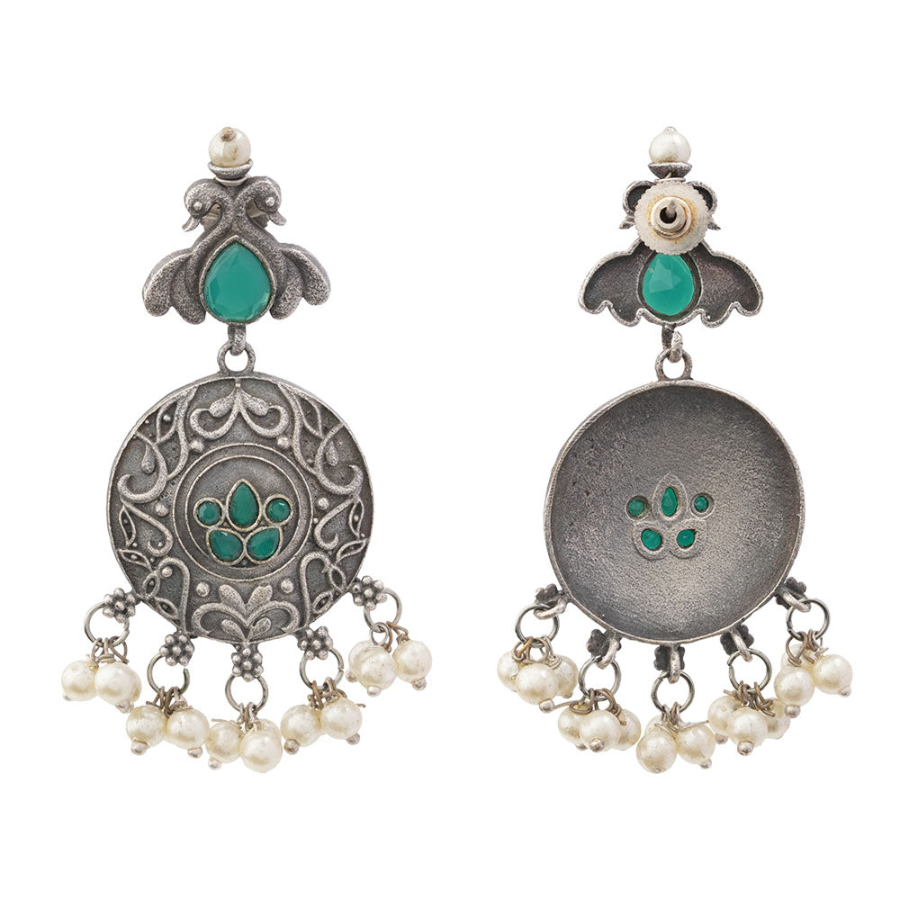 Pravah- Silver Brass Pearl dangler earrings(Blue)