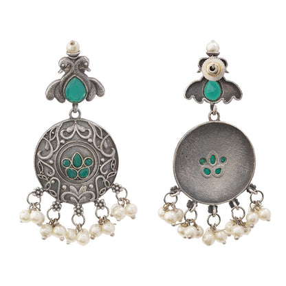 Pravah- Silver Brass Pearl dangler earrings(Blue)
