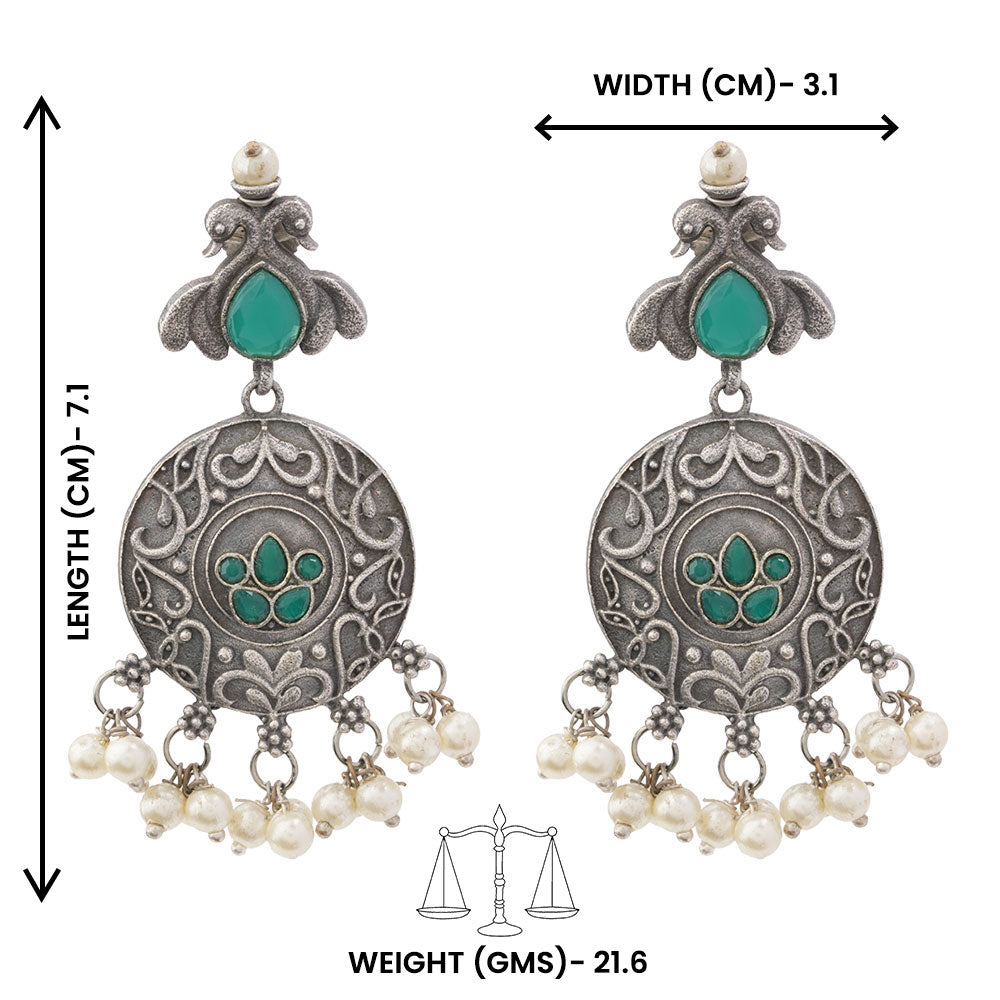 Pravah- Silver Brass Pearl dangler earrings(Blue)