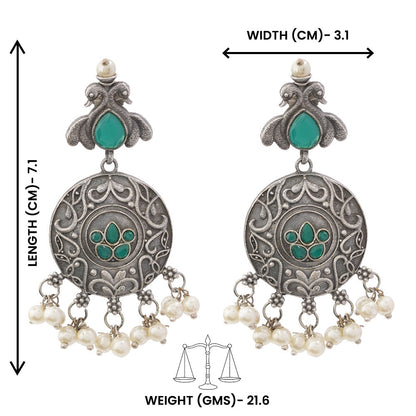 Pravah- Silver Brass Pearl dangler earrings(Blue)