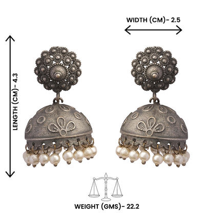 Kusum- Silver Brass Pearl jhumka earrings