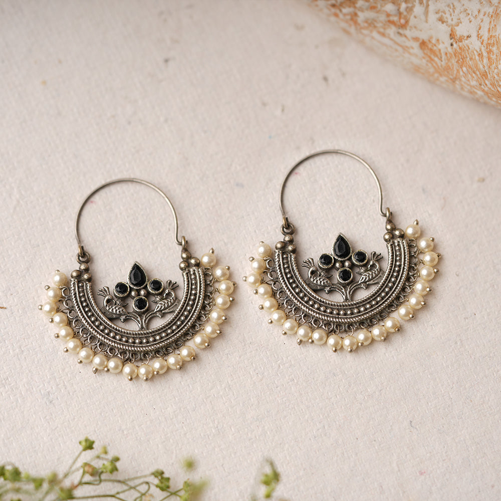 Suvarna- Silver Brass Oxidised dangler earrings
