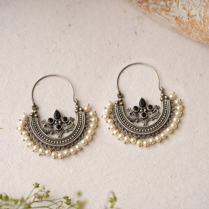 Suvarna- Silver Brass Oxidised dangler earrings