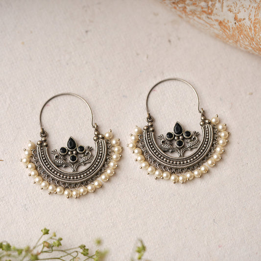 Suvarna- Silver Brass Oxidised dangler earrings