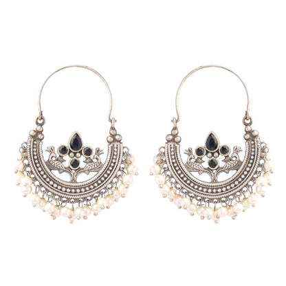 Suvarna- Silver Brass Oxidised dangler earrings