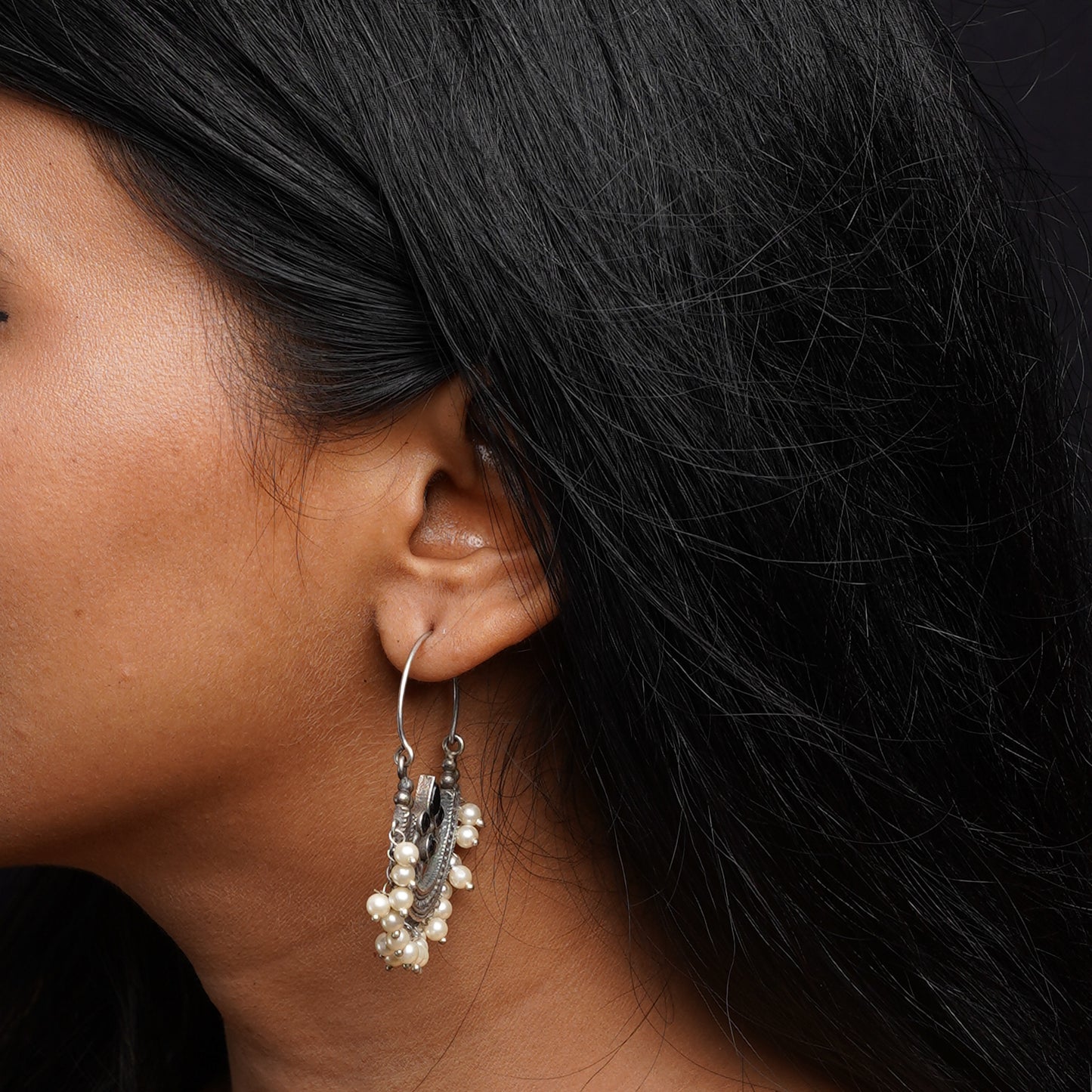 Suvarna- Silver Brass Oxidised dangler earrings