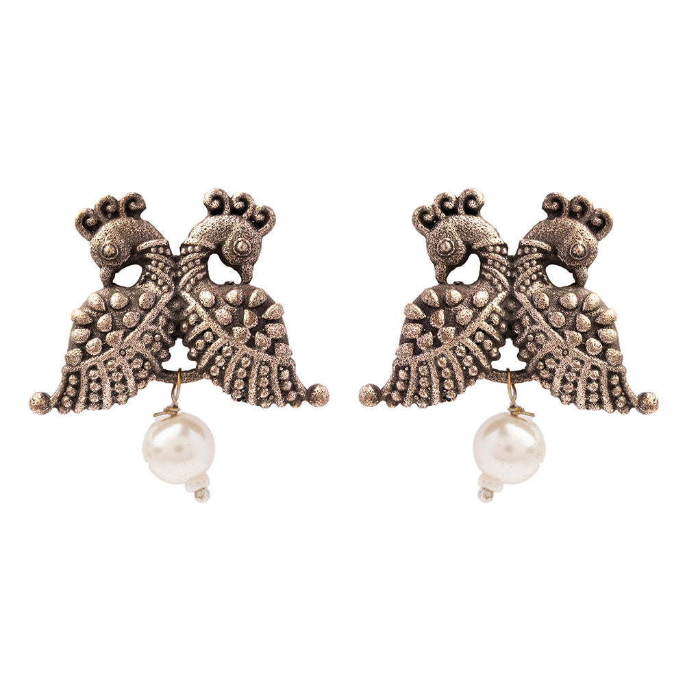 Morita- Silver Brass Oxidised Stud Earrings