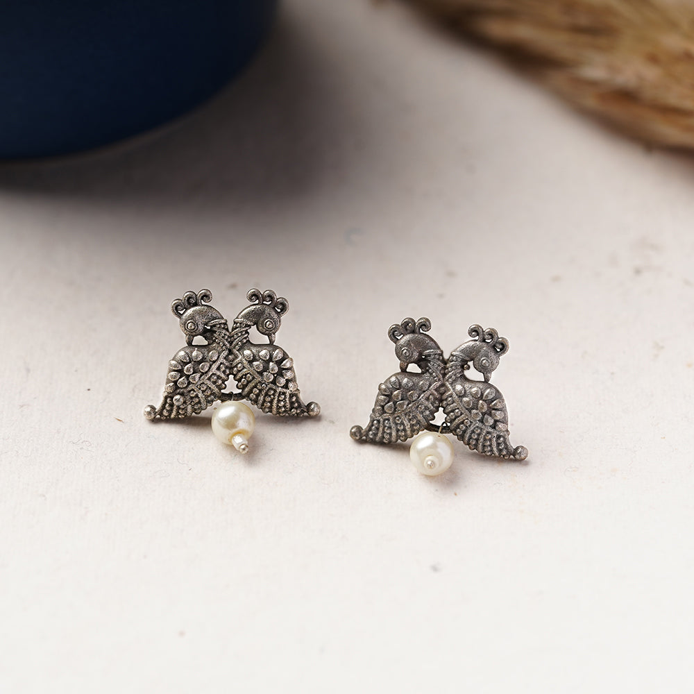 Morita- Silver Brass Oxidised Stud Earrings