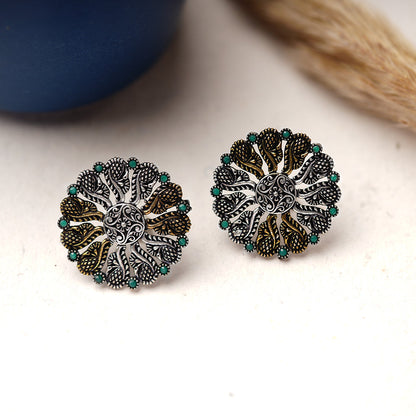Gulshan- Silver Brass Oxidised Stud Earrings